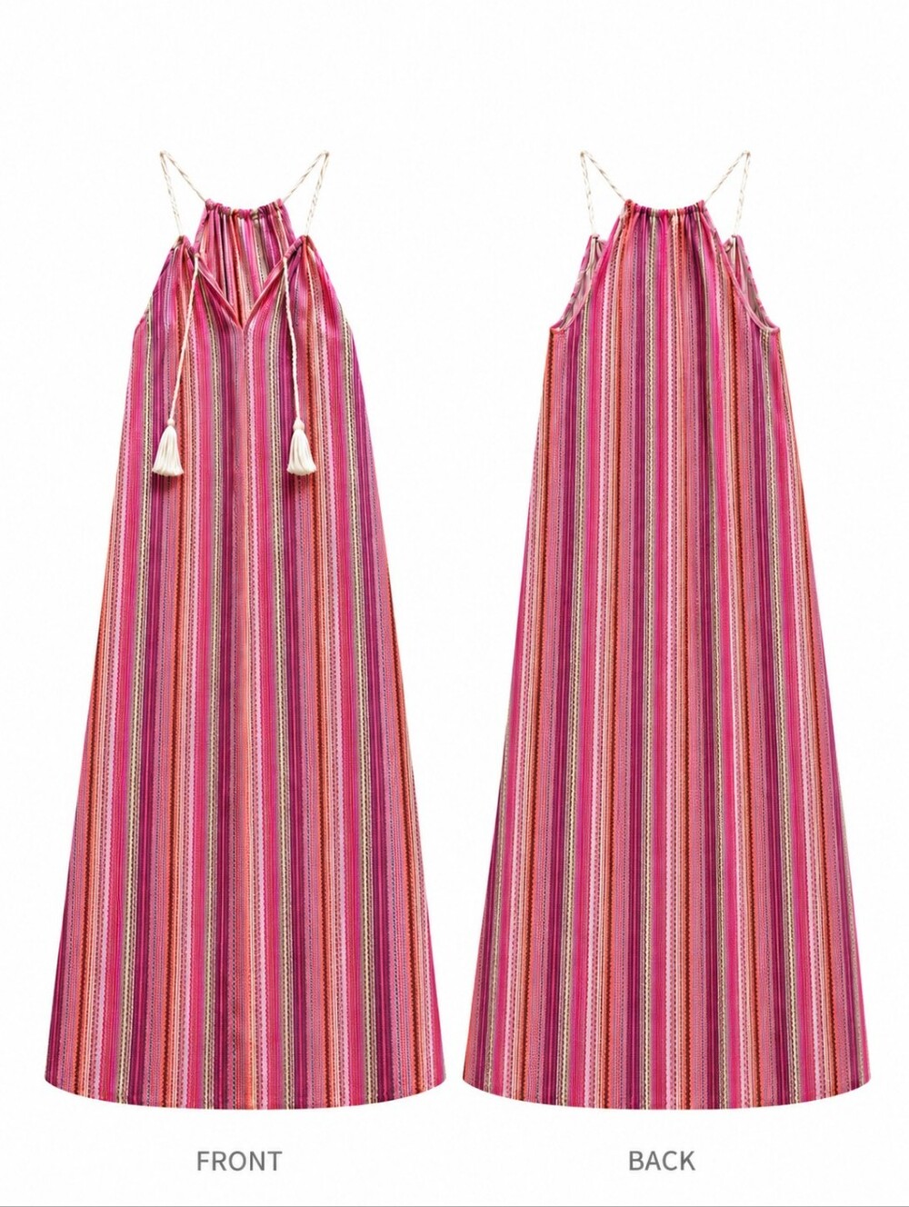 Boho Sunset Striped Maxi Dress Cover-Up | Women's Large | Flowy Beach Vacation - Picture 6 of 9